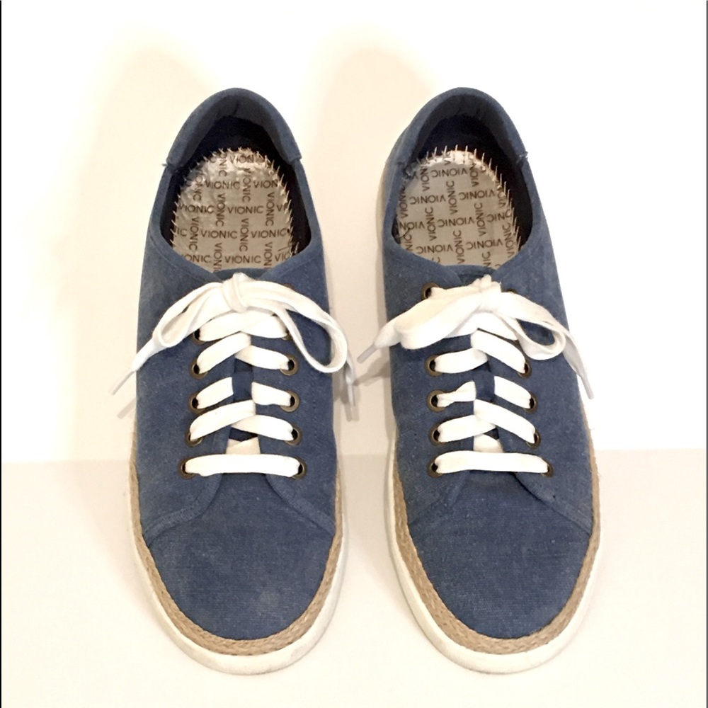 Vionic Women's Sunny Hattie Fabric Sneakers Blue Canvas Size 10 Espadrille